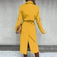 thumbnail image 5 of Women's Faux Wool Coat Blouse Thin Coats Trench Long Jacket Ladies Slim Long Belt Yellow L, 5 of 7