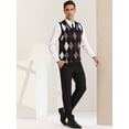 thumbnail image 4 of Unique Bargains Chandail Sans Manches Décontracté pour Homme à Col en V, Coupe Ajustée, Style Argyle, Tricot, Noir Rouge, P, 4 of 6