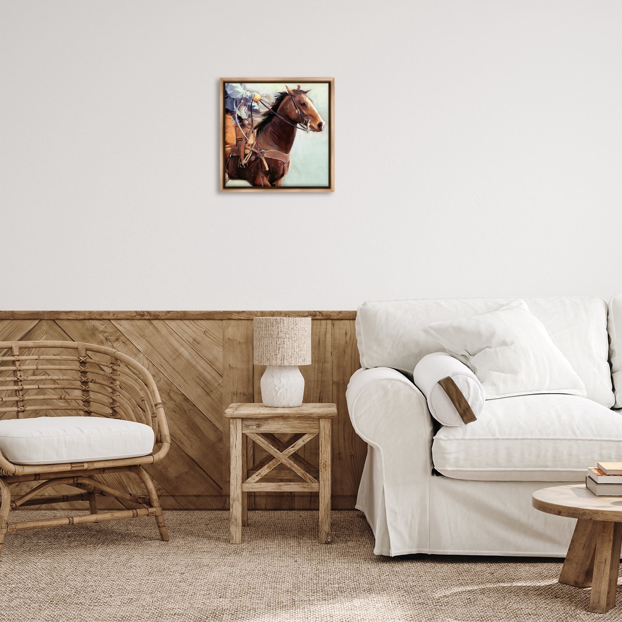 Stupell Industries Galloping Western Cowboy Animals & Insects Painting Brown Floater Framed Canvas Art Print Wall Art, 18 x 18