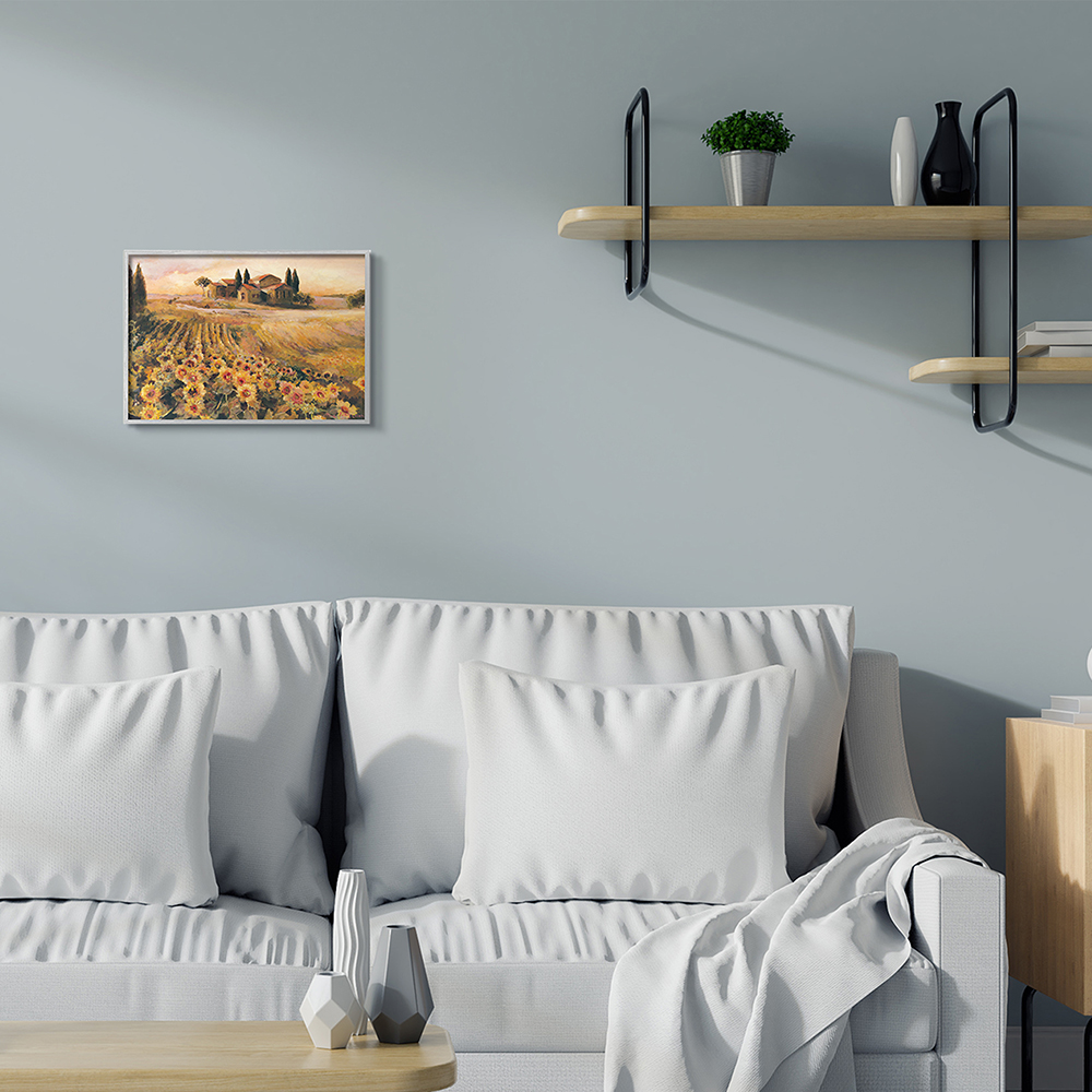 Stupell Industries Italian Villa Autumn Sunflower Field Yellow Green Gray Framed by Marilyn Hageman