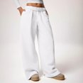 thumbnail image 5 of Women's Wide Leg Sweatpants Thick Thermal Drawstring Pants Side Pockets, Elastic Waist, Solid Color, High Waisted Baggy Pants, Straight Leg Trousers, For Daily Wear, Streetwear, 5 of 9