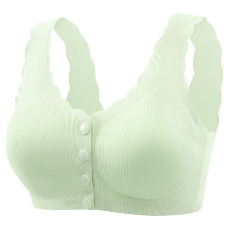 Clearance! Horkkom Front Closure Bras for Women No Underwire Plus Size Button Snap Padded Wavy U Neck Solid Color Sports Bras Sleep Comfortable Wireless Bras  Gifts for Women