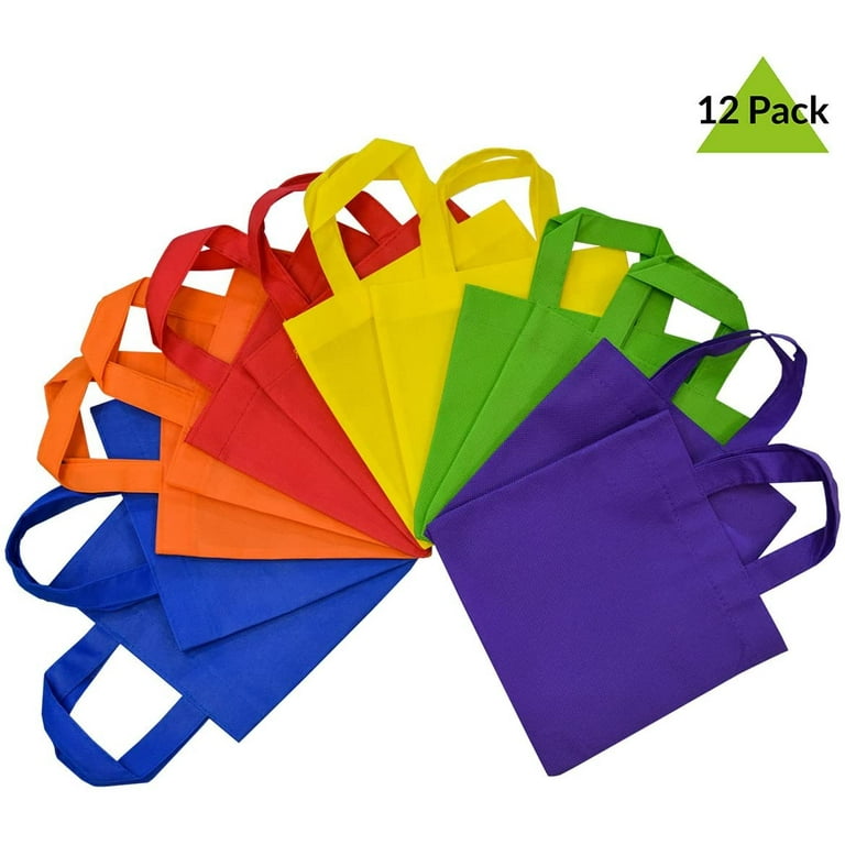 10x10 12 Pcs. Large Multi Color Bright Neon Colors Flat Reusable Gift Bags with Handles Eco Friendly Tote Bags Party Favor Bags for Kids Birthday Parties Walmart