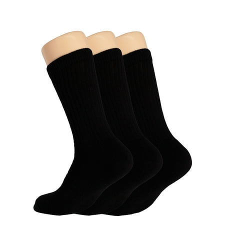 Cotton Crew Socks for Women Black 3 PAIRS Size 9-11
