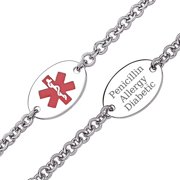 Personalized Women's Sterling Silver Medical ID Oval Bracelet, 7.5"