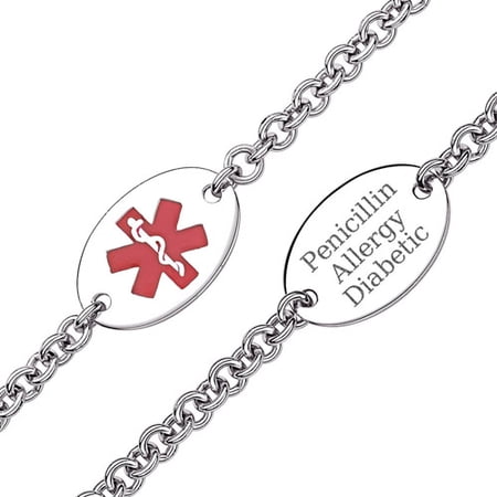 Personalized Women's Sterling Silver Medical ID Oval Bracelet, 7.5"