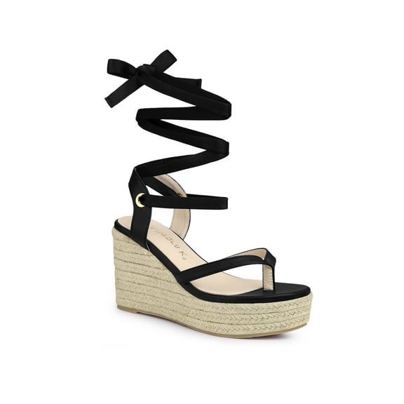 BLISSFUL STEP Women's Sandals Strappy Platform Slingback Flip Flops Wedge Sandals Black 6