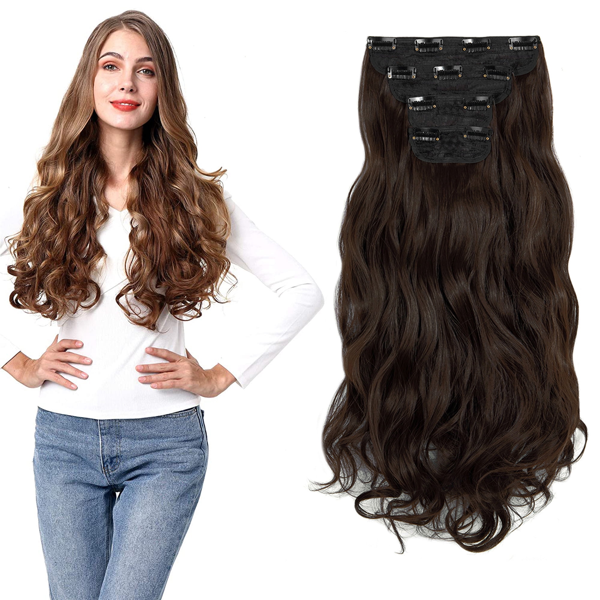 Excellent quality super long clips in hair extensions synthetic hair curly  thick 1 piece for full head high quality
