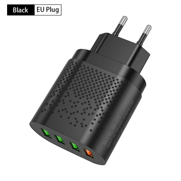 Cargador de viaje para teléfono Adaptador de carga rápida de 4 puertos Adaptador de corriente USB para teléfono de mesa 5V 3A, Negro, Enchufe de la UE Scienceny EL000302-01