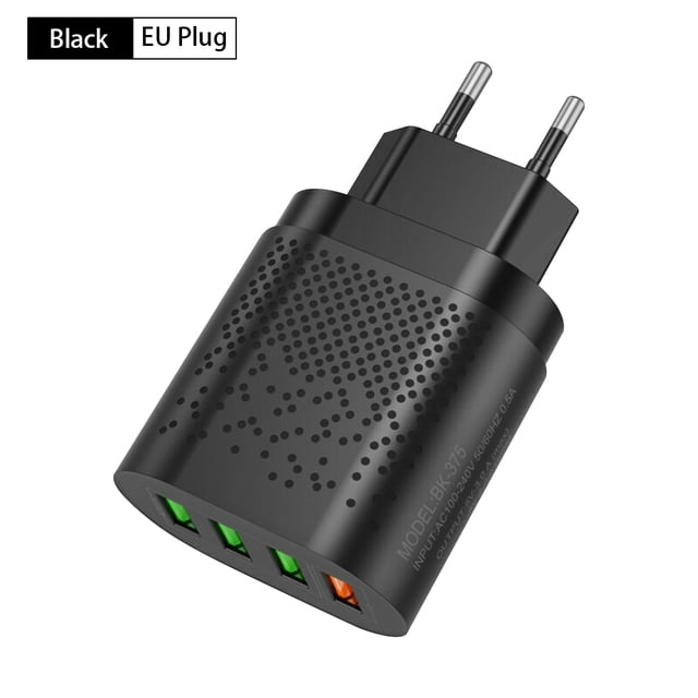 Cargador de viaje para teléfono Adaptador de carga rápida de 4 puertos Adaptador de corriente USB para teléfono de mesa 5V 3A, Negro, Enchufe de la UE Advancent EL000302-01