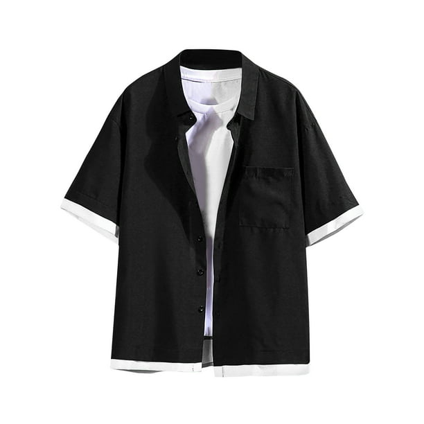 pstuiky camisetas de hombre, Camiseta informal de manga corta con botones de color liso para hombre ropa de hombre xl