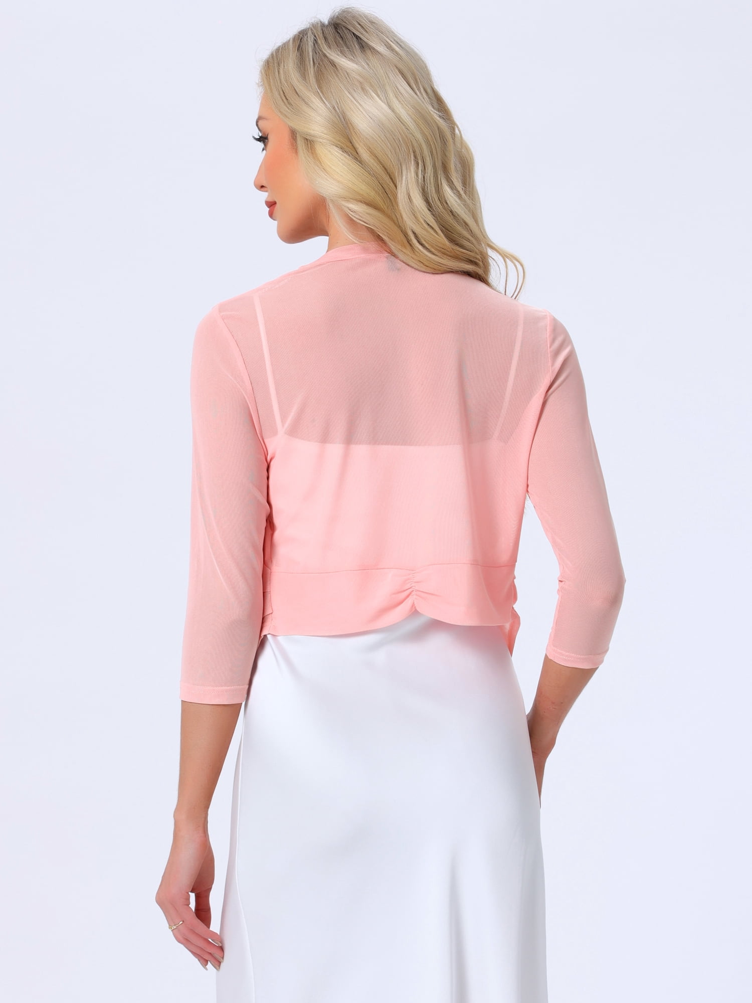 DARING DIVA Elegant Women's 3/4 Sleeve Sheer Mesh Cardigan Dresses M Pink