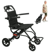 AurumEdge Lightweight Foldable Transport Wheelchair, Support 220lbsNarrow Doorways Wheel Chair, Carbon Steel,Adults Elderly Transport Chair