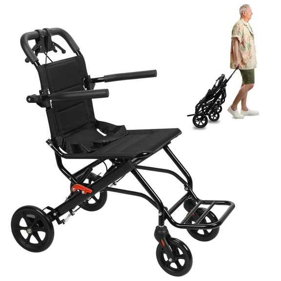 AurumEdge Lightweight Foldable Transport Wheelchair, Support 220lbsNarrow Doorways Wheel Chair, Carbon Steel,Adults Elderly Transport Chair
