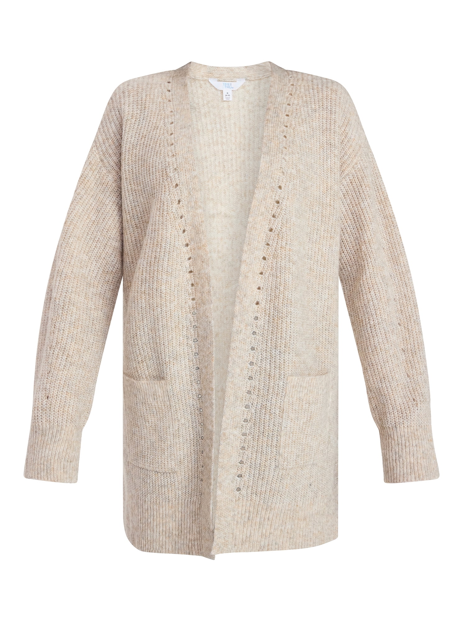Time and Tru Women's Open Front Cardigan Sweater with Long Sleeves, Sizes XS-XXXL