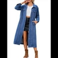 thumbnail image 2 of Chaqueta Vaquera Rasgada con Botones para Mujer, Gabardina Midi con Agujeros Desgastados por Encima de la Rodilla. Azul S, 2 of 8