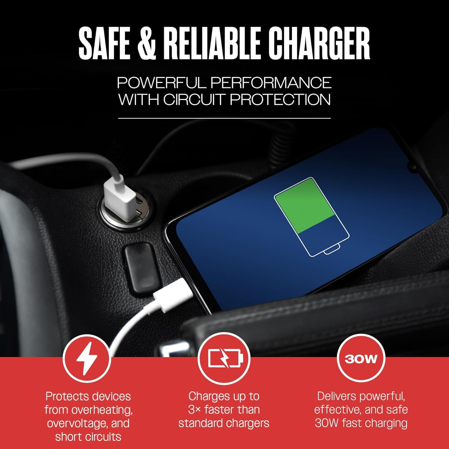 Car and Driver Nanobit USB-C Car Charger – 45W Fast Charging Adapter, USB-C Power Delivery & USB-A Quick Charge 3.0, 12V Cigarette Lighter Charger
