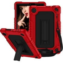 Fancing for TCL Tab 8 LE Tablet Case,with Shoulder Strap Soft Silicone&Hard Back Hybrid Shockproof Kids Friendly Case for TCL Tab 8 LE(Model:9137W)/TCL Tab 8 WiFi(Model:9132X) (Red/Black)
