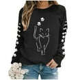 thumbnail image 4 of Women Oversize Sweatshirts 2026 Cute Cartoon Cat Print Long Sleeve Crew Neck Casual Y2K Pullover Tops Black, 4 of 5