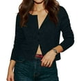 thumbnail image 2 of Women's Knitted Cardigan Short Knit Round Neck Open Front Sweater Button Down, Elegant and Casual, Ideal for Office and Everyday Outings,Black,L, 2 of 5