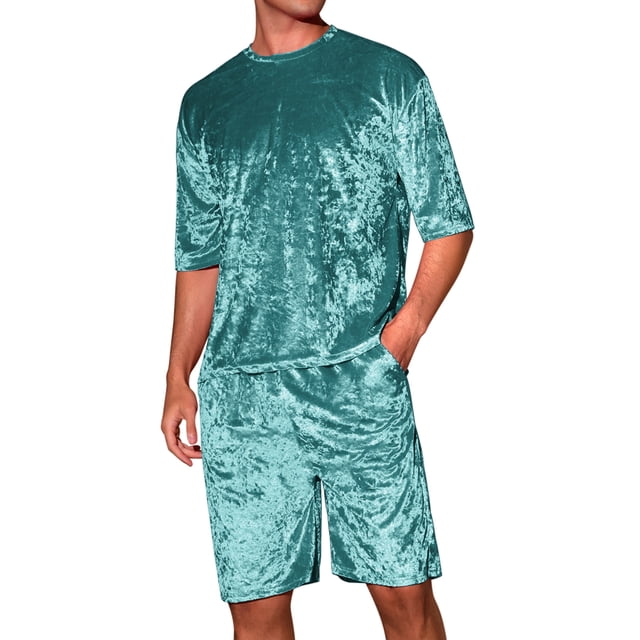 INSPIRAR CHIC Conjunto de camiseta de manga corta y pantalones cortos de verano para hombres 2XL Azul