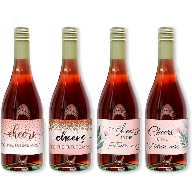 40 etiquetas para botellas de vino de 4 estilos con purpurina, minietiquetas para botellas de champán, etiquetas para vino con purpurina de oro rosa, etiquetas adhesivas para regalos de fiesta