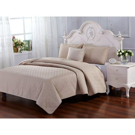 Aqua Quilts Coverlets Carrie Collection 4 Piece Gold Quilt Set - Soft Microfiber Bedspread Embroidered Quilt Coverlet for All Season (King/California King, Gold) ()