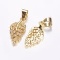 thumbnail image 2 of Long-Lasting Plated Brass Micro Pave Cubic Zirconia Pendants Hollow Leaf Real 18K golden Plated 17x7.5x1.5mm Hole: 3.5mm, 2 of 2