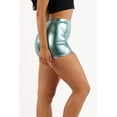 thumbnail image 2 of Metallic Booty Shorts Sparkly Short Shorts - Shiny Sexy Hotpants for Rave Dance Disco Party Costume LT Blue 1X, 2 of 4