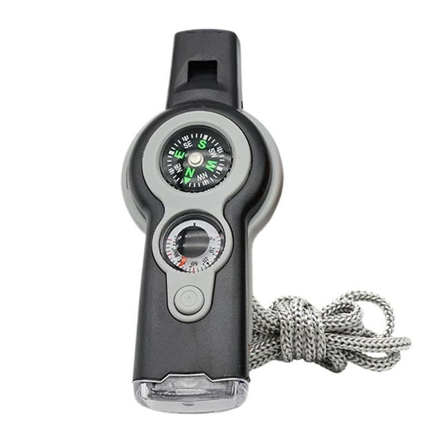 7-in-1 Outdoor Survival Whistle with LED Light, , Temperature Gauge
