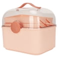 thumbnail image 2 of Caja de almacenamiento de gran capacidad a prueba de polvo, portátil, con mango sellado, caja organizadora de capa transparente para el hogar y la Oficina, color rosa, 2 of 5
