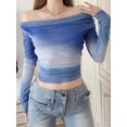 thumbnail image 3 of KelaJuan Women Off-Shoulder Crop Tops Gradient Ruched Long Sleeve Basic Shirt Casual Pullover for Club Streetwear, 3 of 6