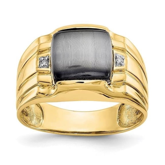 Primal Gold 10 Karat Yellow Gold Gray Cats Eye and 0.01 cttw Diamond Mens Ring