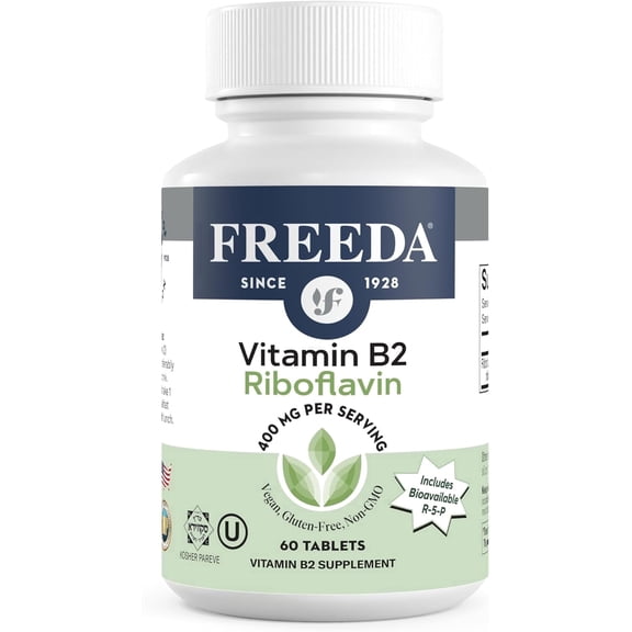 Freeda Vitamin B2 Riboflavin 400 mg with Riboflavin‑5‑Phosphate – High‑Strength Energy & Metabolism Support – 60 Tablets