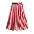 thumbnail image 2 of Women's 2025 Vintage Striped High Waist A-Line Skirt – Flared Midi Skater Skirt with Pockets & Classic Belt, Casual Party Wear Retro Pencil Skirt for Summer, 2 of 9