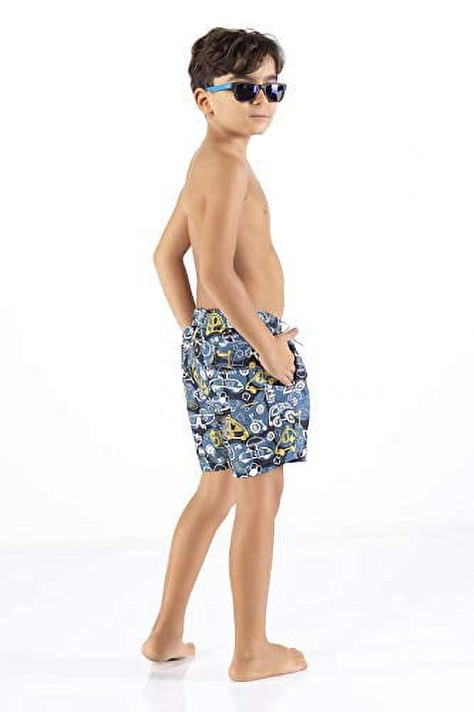 Printed, Solid & Fluorescent Colored Quick Dry Swim Shorts for Boys and Girls, Swim Trunks, Bathing Suits, Swimwear, Swim Shorts for Kids, Blue (Printed), 11-12T
