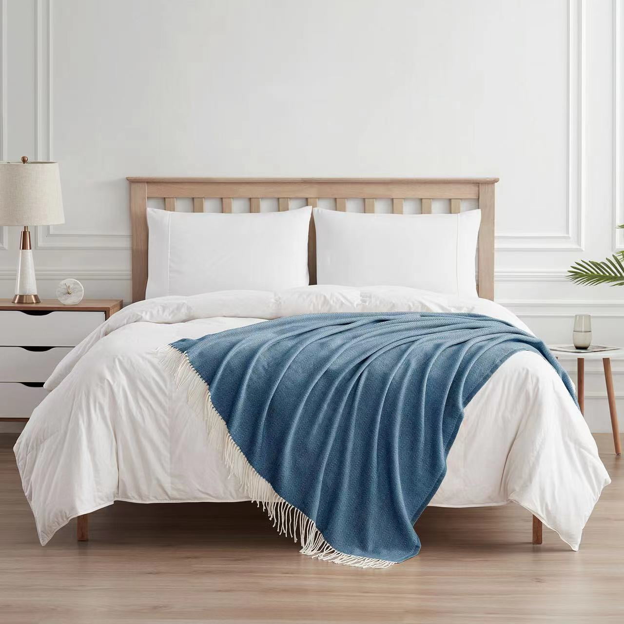 Bourina Herringbone Navy Throw Blanket for Couch, Suitable for Adult, Soft and Lightweight, 50"x 60"