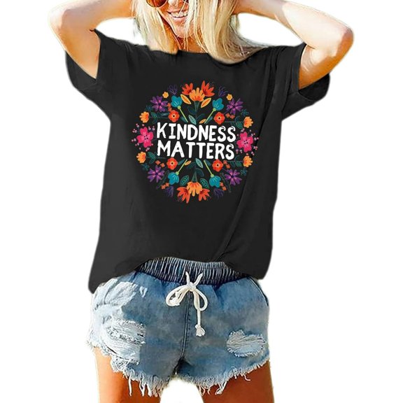 Vintage Kindness Matters Floral Graphic T-Shirt for Women Loose Fit