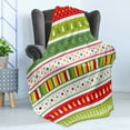thumbnail image 4 of Christmas Soft Flannel Fleece Throw Blanket, Traditional Winter Seasonal Borders Stars Bells Trees Stripes Print, Cozy Plush for Indoor and Outdoor Use, 70" x 90", Lime Green Yellow Red, by Ambesonne, 4 of 5