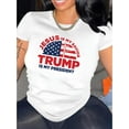 thumbnail image 1 of All-Season Essential, Flag & Slogan Print Comfy T-Shirt, Round Neck Short Sleeve Sports Tee, Women's Activewear, 1 of 6