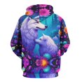 thumbnail image 3 of White Wolves in Floral Forest Men's Women Vintage 3D Hooded Sweatshirt - All-Season Loose Fit Streetwear, 3 of 6