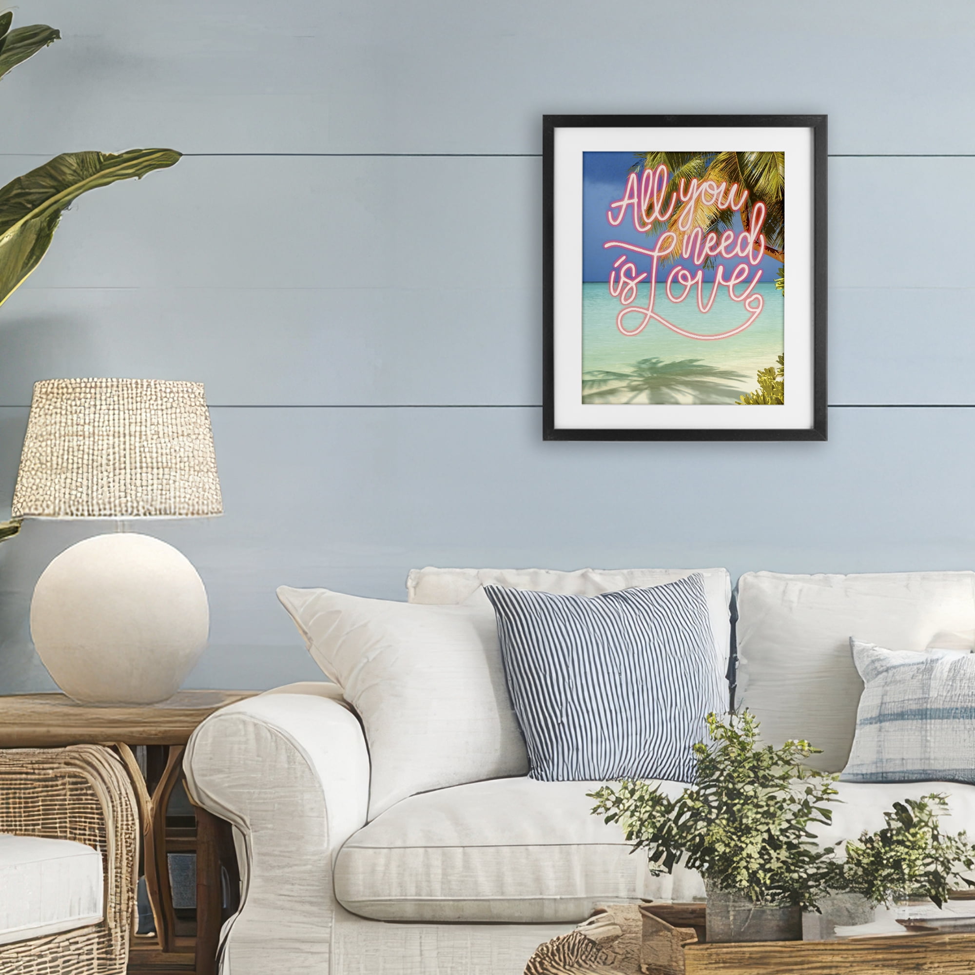 Stupell Industries Tropical All You Need Is Love Black Framed Print Under Glass, design by Amber Sterling