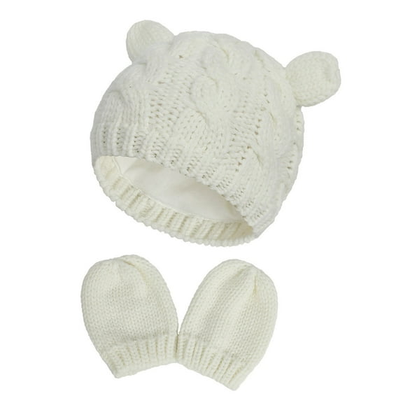 Baby Hat Knit Hat Autumn And Winter Hat Gloves Set Cute Little Ears Shape Boys And Girls Baby Hat Baby Boy Winter Caps Cute Baby Hats Premature Mittens Baby Boxing Hat Kids Hats Summer Baby Girl Hat