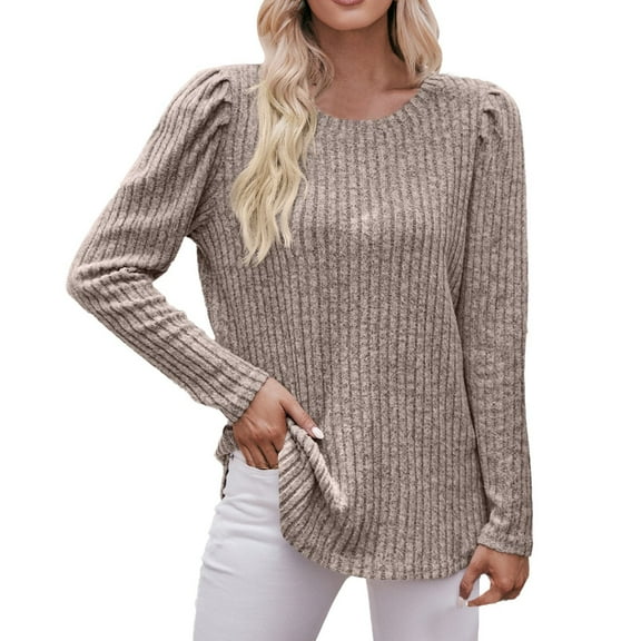 Women's Round Neck Sleeve Frosted Strip Solid Color Top Long Sleeve T Shirt