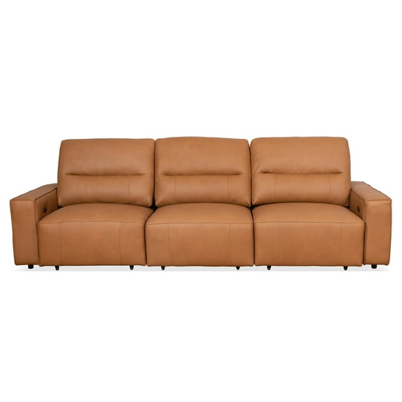 Harlow Genuine Leather Triple Power Convertible Sofa / Sofa Bed in Cognac Tan