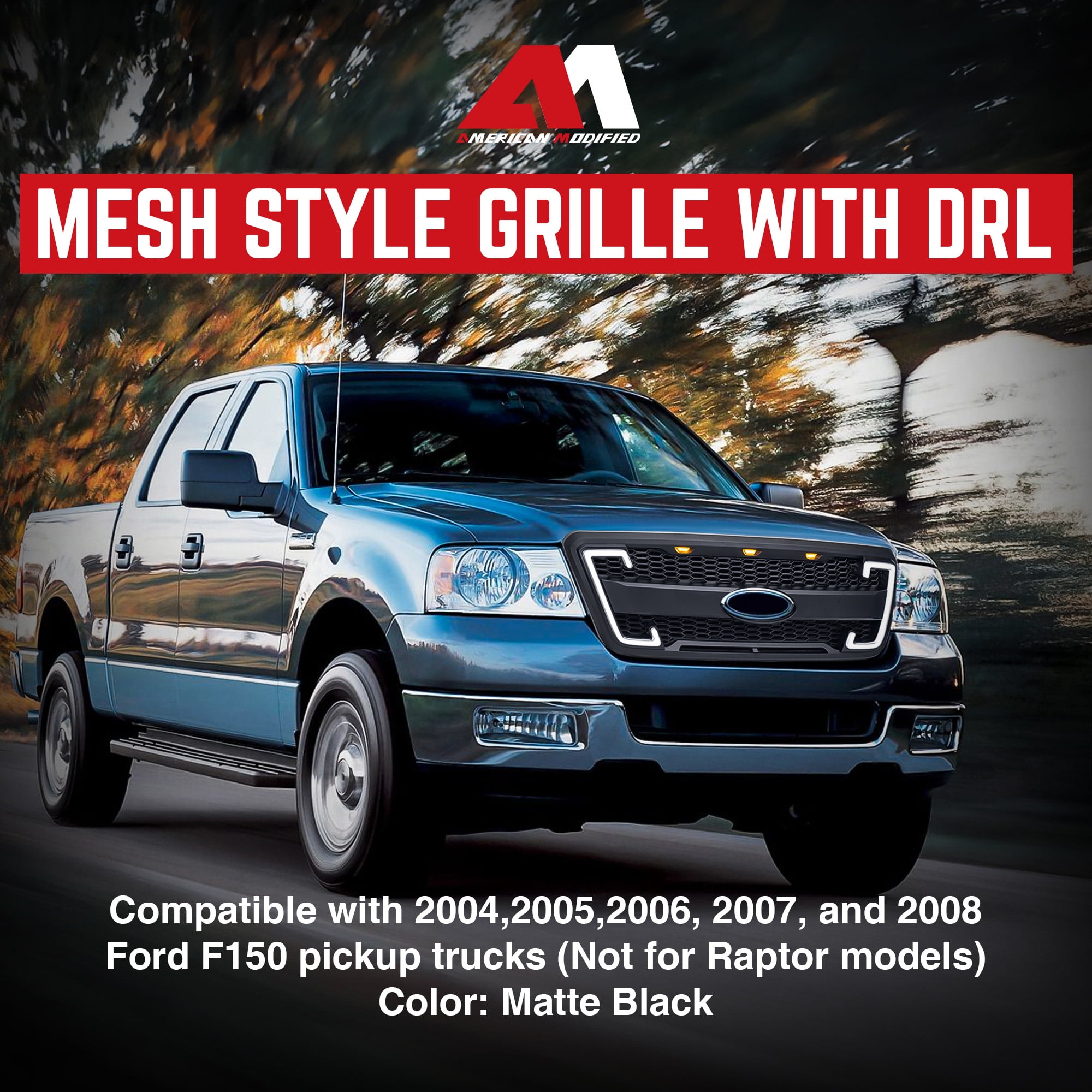 AMERICAN MODIFIED Raptor Style Mesh Grille for 04-08 Ford F150, Matte Black