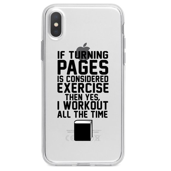 DistinctInk Clear Shockproof Hybrid Case for iPhone XR (6.1" Screen) - TPU Bumper Acrylic Back Tempered Glass Screen Protector - Turning Pages Considered Exercise I Workout