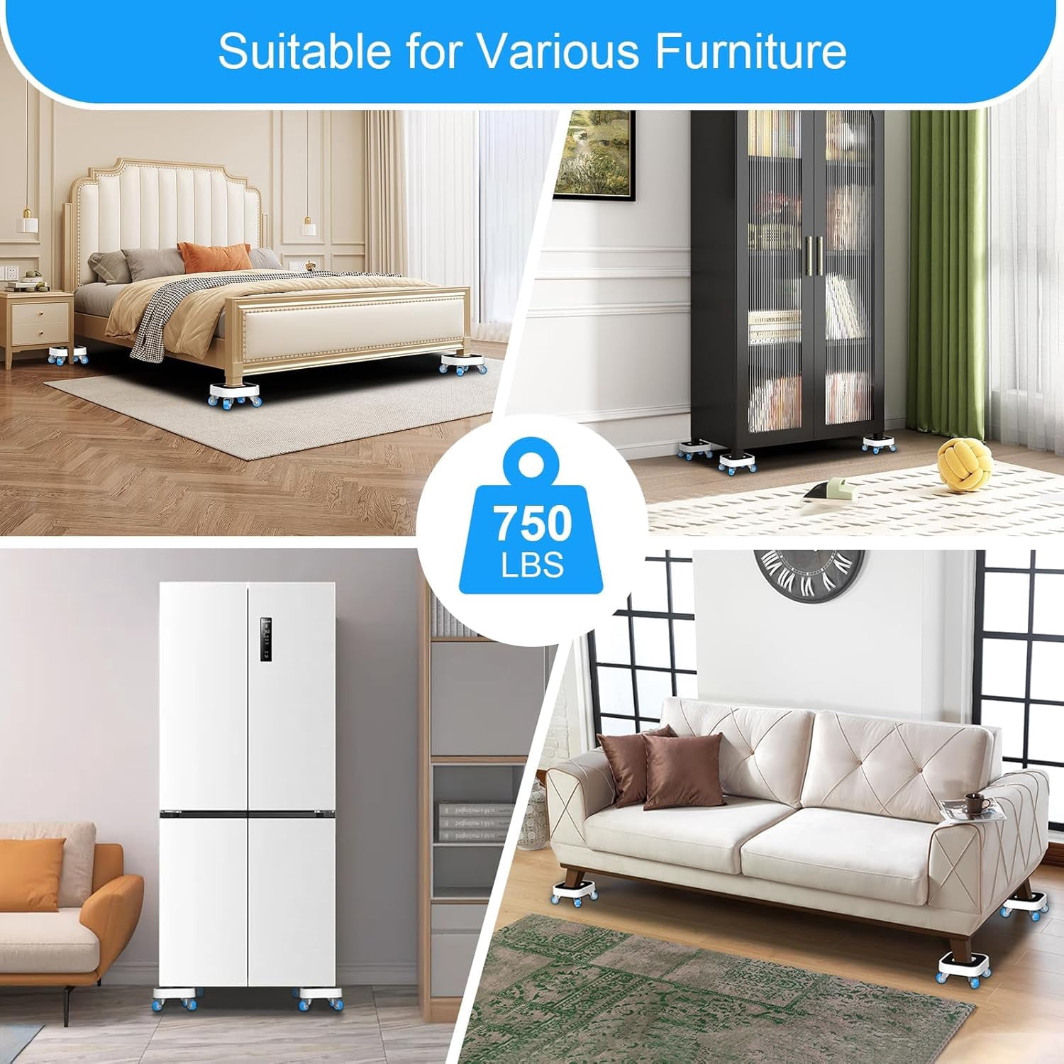 New Upgrade Furniture Sliders, Furniture Movers with Wheels, Furniture Lift Mover Tool Set with 360 °   Rotatable Wheels, Furniture Dolly for Moving Heavy Duty Sofa, Bed, Load Capacity Up to 750lb