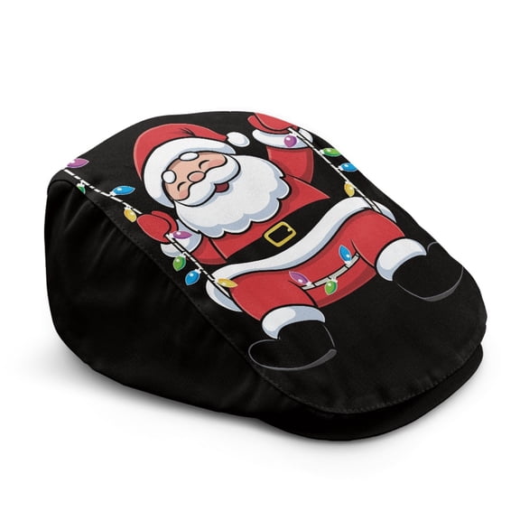 Chririnla Christmas Men Ivy Flat Cap with Santa Pattern, Soft Comfortable Polyester Hat for Travel and Street Casual Wear