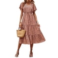 thumbnail image 1 of VISgogo Vestido Mujer, Patrones Estampados Escote en V Manga Corta de Una Pieza con Botones y Cordón para Verano, S/M/L/XL/XXL VISgogo moda, 1 of 3